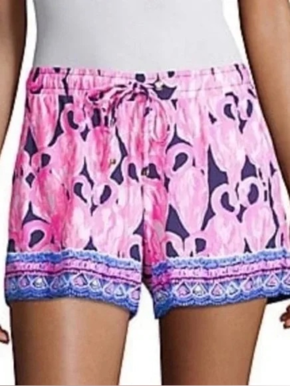 Lilly Pulitzer Katia Shorts in the "High Tide Via Amor" Flamingo print
